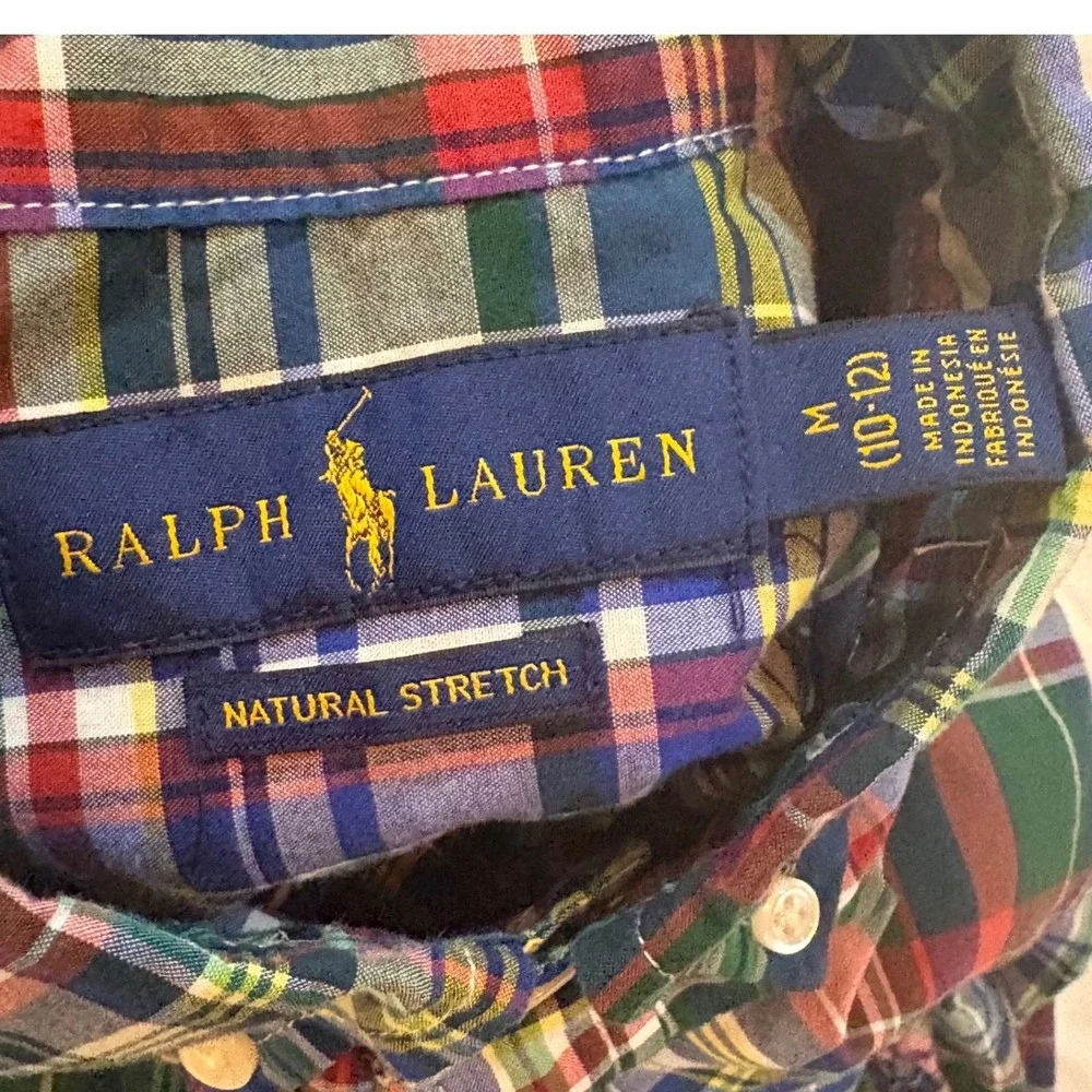 Ralph Lauren Kids Plaid Button Down Shirts Lot of 3 Natural Stretch Size M 10-12